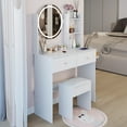 thumbnail image 4 of 17 Inch Round LED Mirror Vanity Table With Cushioned Stool, Adjustable Brightness, 2 AC & 2 USB Power Sockets, 4 of 10