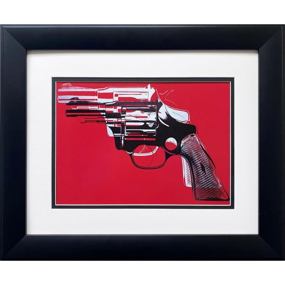 Andy Warhol "Gun"' CUSTOM FRAMED Pop Art (white & black on red) Generic