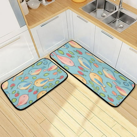

Kitchen Floor Mat 2 Sets Carpet Floor Mat Kitchen Mat Bathroom Mat Living Room Mat Bedroom Mat Absorbent Delicate Fabric No Ball Cuddly Bird