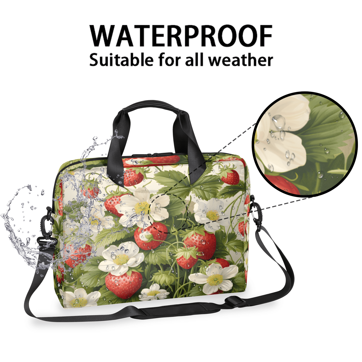 Herdesigns Cute Strawberry Fruit Laptop Bag for Women Men, Computer Case Briefcase Messenger Bags, 15-15.6 inch Laptop Sleeve Shoulder Bag