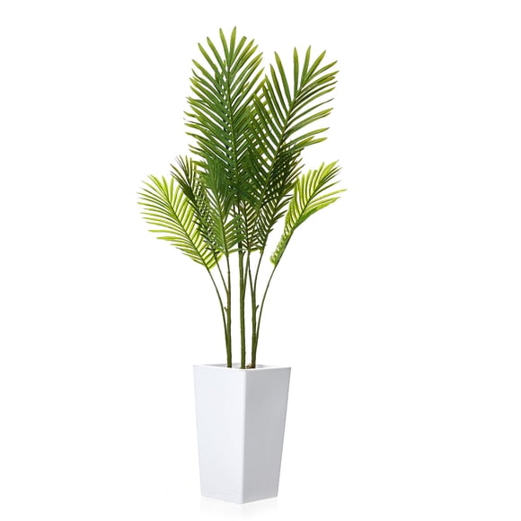 Realistic Artificial Areca Palm Tree with Tall White Planter – Faux Indoor Plant for Living Room, Bedroom, Office, or Porch – Maintenance-Free Decorative Greenery – Size: 132cm