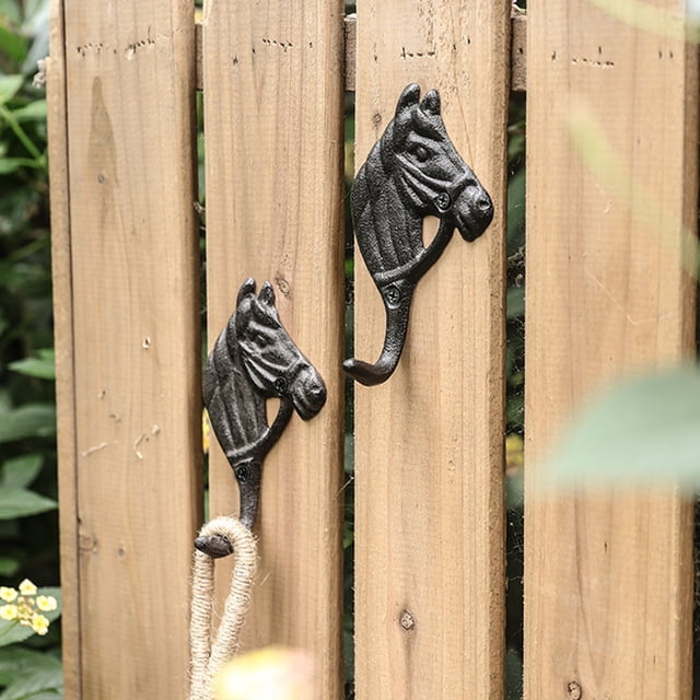 shyuyusa Crochet Mural Rétro en Fer Forgé en Forme de Tête de Cheval, Cintre Décoratif pour Clôture Rurale, Étagère de Rangement en Métal Robuste pour Cour Extérieure, Jardin et Usage Domestique