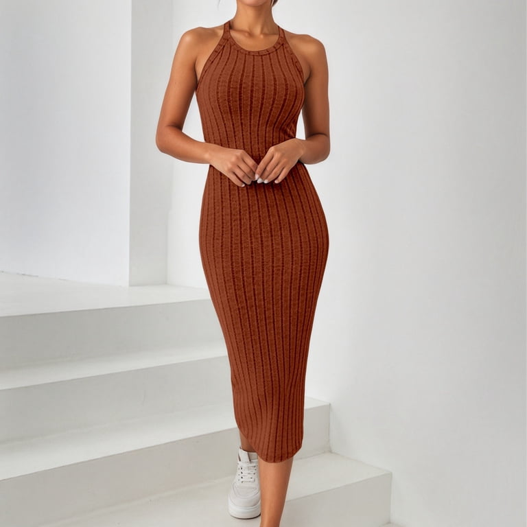 orange ribbed bodycon dress IWRICH Long Dresses for Women Casual Crewneck Sleeveless Stretchy Knit Summer Slim Fit Tank Dress Red L Style_Rudiger Size:42W X 30L Zontroldy Babydoll Dress for Womens Stretchy Ribbed Bodycon