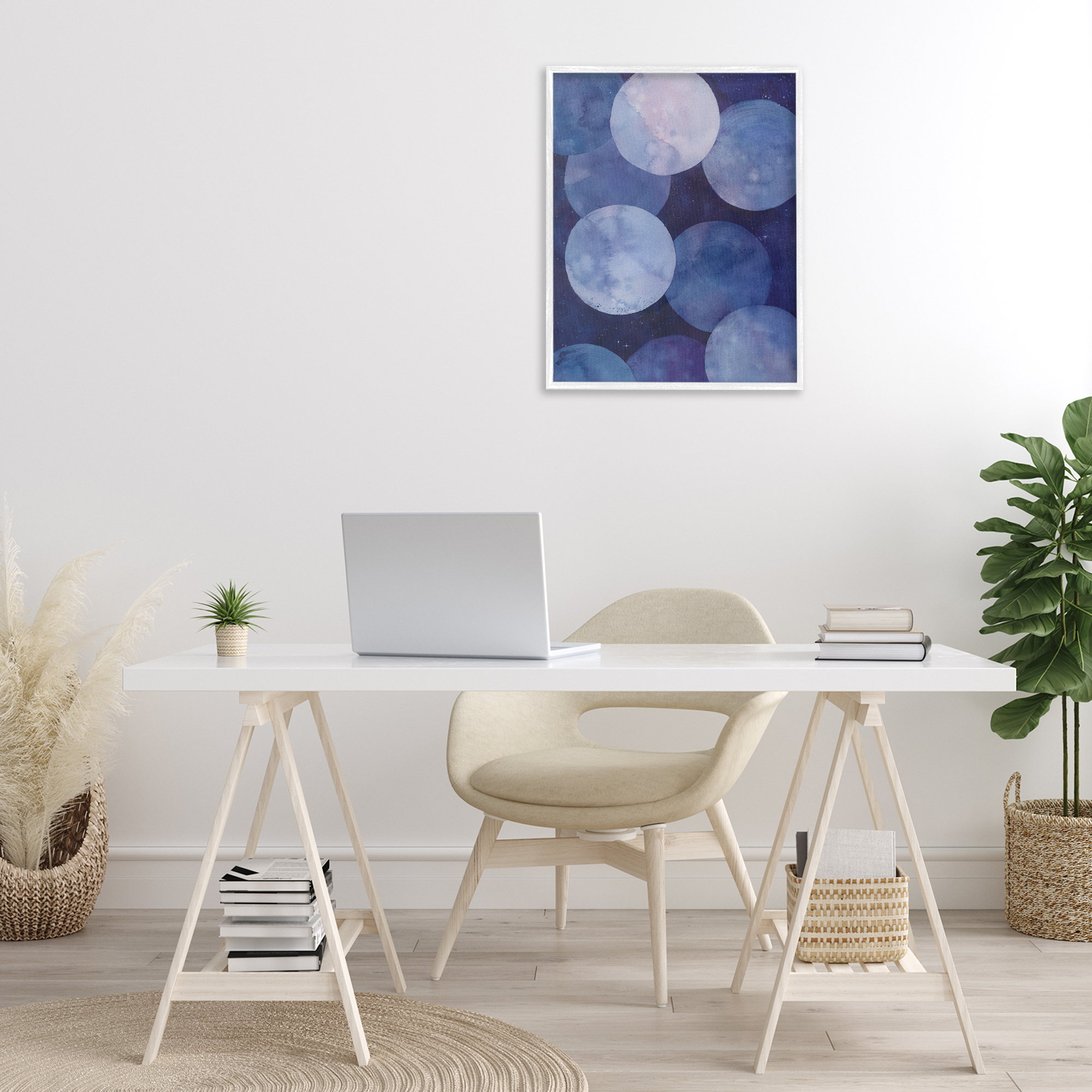 Stupell Industries Purple Circular Shapes Abstract Painting White Framed Art Print Wall Art, 24 x 30