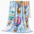 thumbnail image 2 of Starry Sky Cloud Cartoon Hot Air Balloon, Playful Woodland Scene, Warm Flannel Blanket for Cabin and Lodge, Wildlife Lovers Housewarming Gift, Celestial Home Decor, 2 of 9
