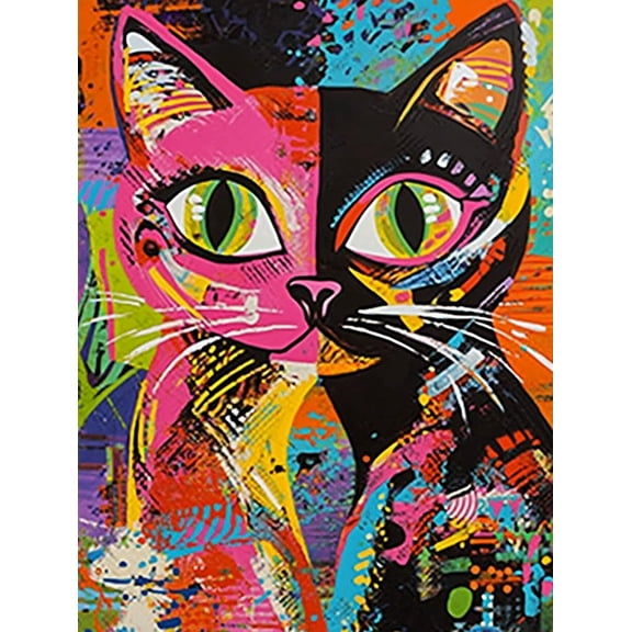 Colorful Cat Painting Decorative Art/Canvas Print, Perfect for Living Room, Bedroom, Office, Kitchen,brant Artwork, Modern Home Decor, Wall Art.