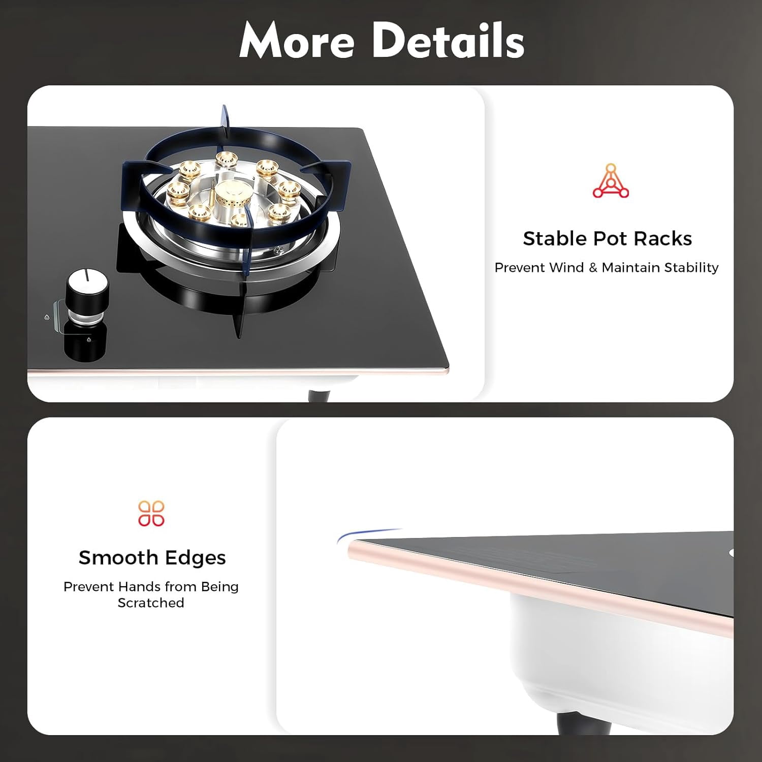 Miumaeov 28.7Inch 2-Burner Natural Gas Stove, Tempered Glass Gas Cooktop, Built-In Gas Stovetop with Ga-s Regulator