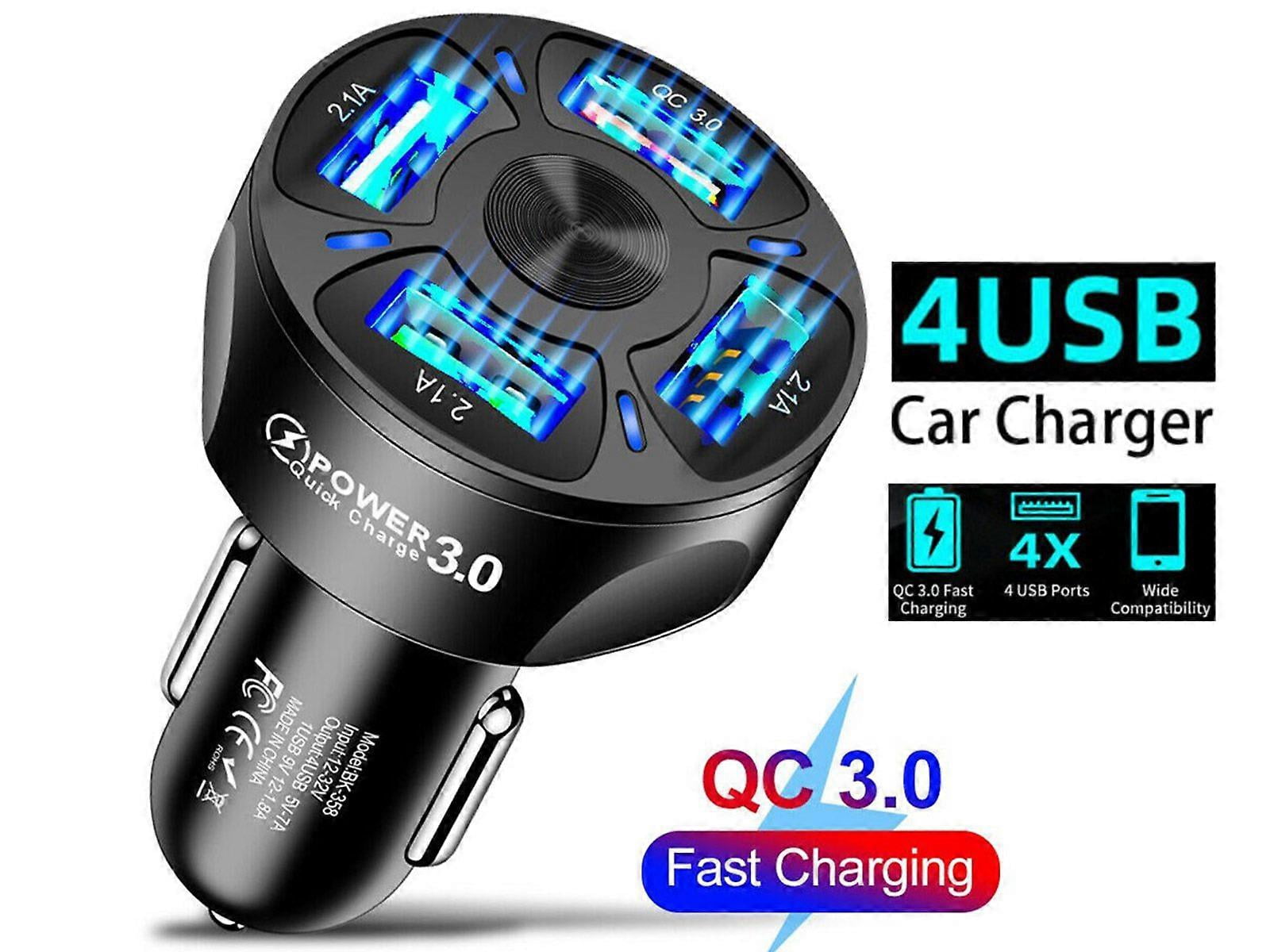 compatible 4 USB QC 3.0 Fast Charging Car Charger Adapter Car Accessories with LED Light_Perfect Gift