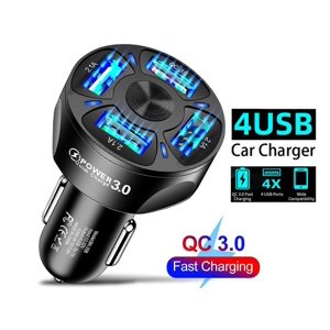 Compatible 4 USB QC 3.0 Adaptateur de charge rapide de voiture Accessoires de voiture avec LED _Parfait Gift