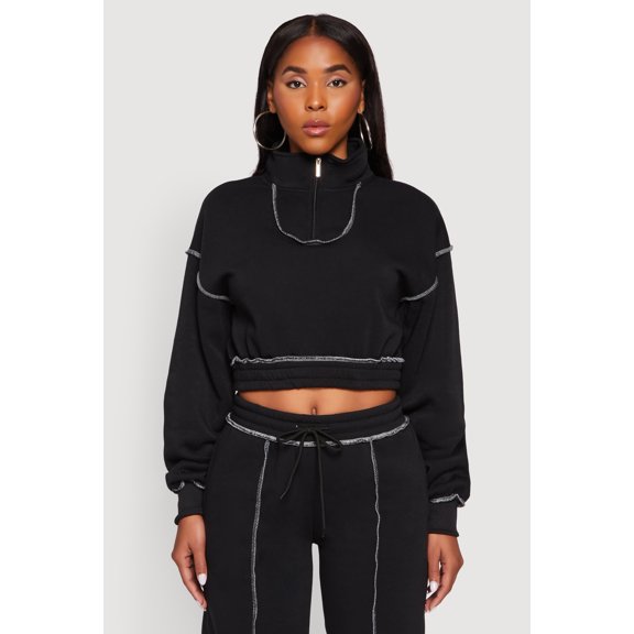 Women's Mock Neck Half Zip Cropped Pullover Sweatshirt