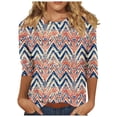 thumbnail image 1 of QTOCIO 3/4 Hauts à Manches pour Femmes, Hauts d'Été à Manches 3/4 pour Femmes, T-shirt à Col Rond Imprimé à la Mode pour Femmes, 1 of 5
