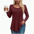 thumbnail image 4 of larppty Long Sleeve Shirts for Women Fall Tops Dressy Casual Blouses Pleated Scooped Neck Tunic Tops (Wine, XXL), 4 of 5