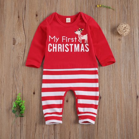 Ziyixin Ziyixin Baby Girls Boys Christmas Jumpsuit Round Neck Cartoon Printed Stripe Long Romper Overall Clothes Walmart Com Walmart Com