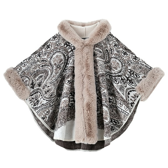 Women's Fashion Plus Size Hooded Shawl Cloak Bohemian Style Outerwear Cape Beige