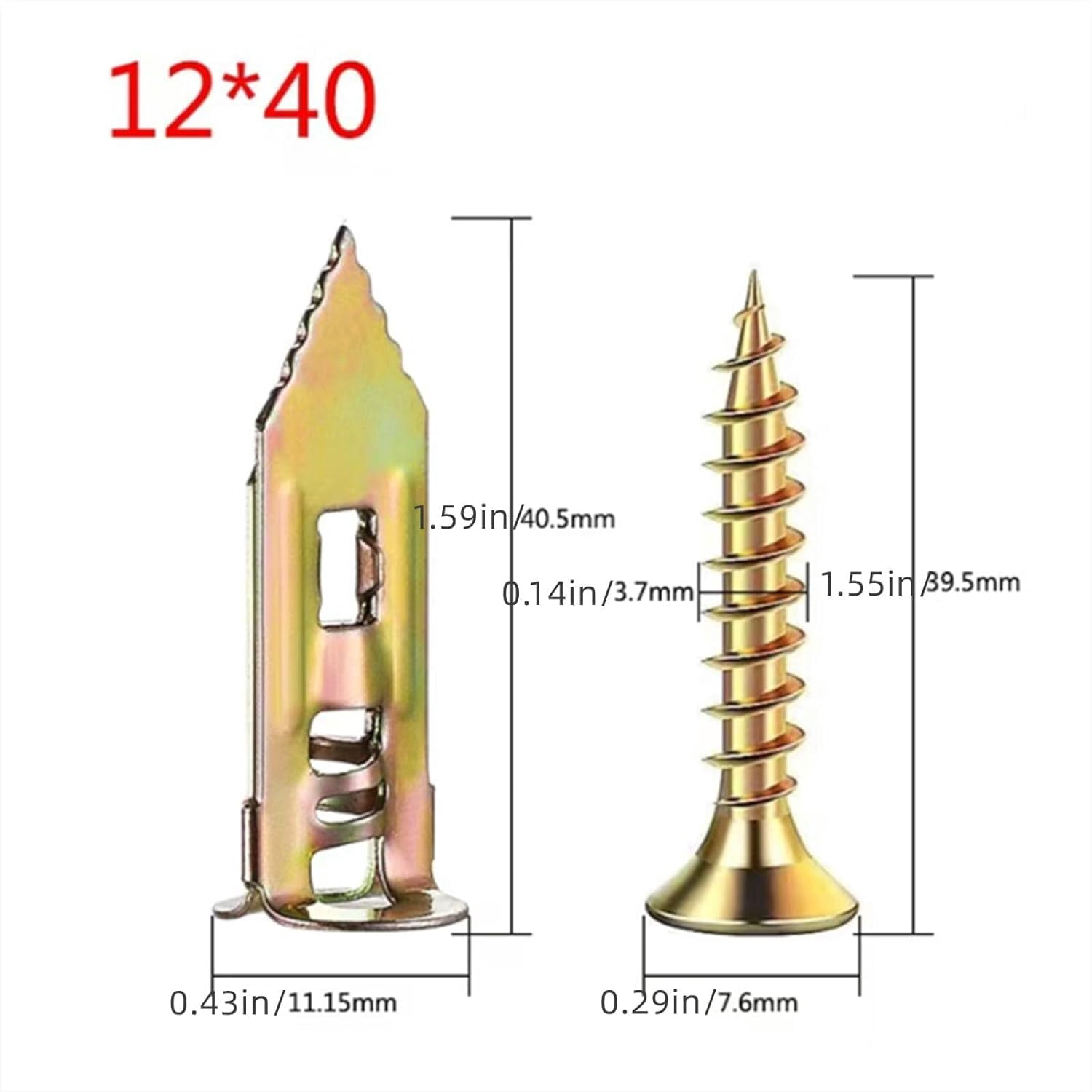 Drywall Expansion Anchors + High Strength Zinc Screws Kit,Self Drilling Drywall Anchors with Screws Kit, No Drill or Holes in Wall,for Wall Hanging,Cabinets,Holds up to 80lb (12 * 40 Tube,10Pcs)
