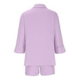 thumbnail image 5 of BLTIBY 2 Piece Sets for Women Summer 2025 Long Sleeve Waffle Lapel Button Up Shirts Wide Leg Shorts Set Lightweight Outfits with Pockets Purple XL, 5 of 6