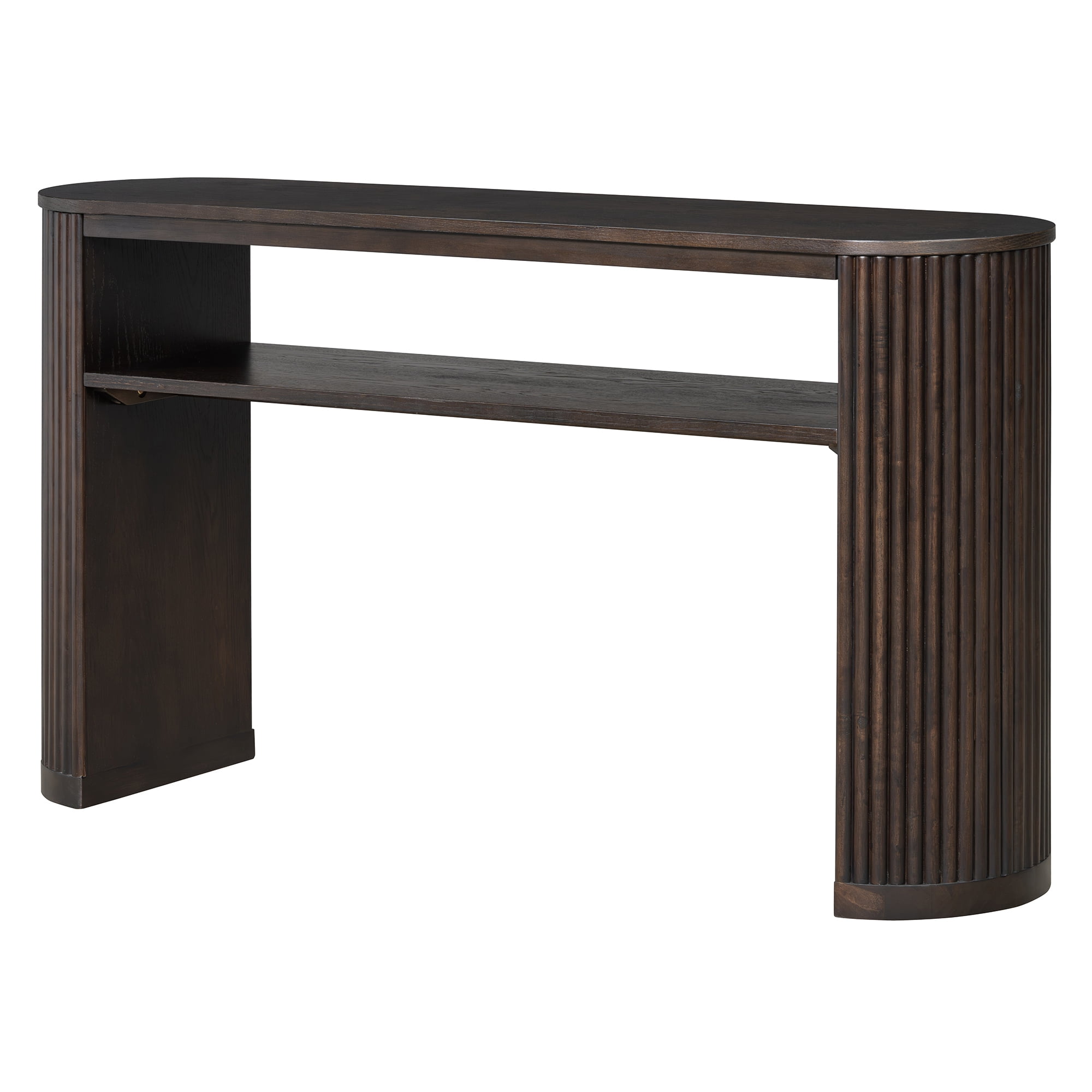 Euroco 53" Fluted Console Table, Modern Entryway Table with Open Storage Shelf & Wood Legs, Long Sofa Table Behind Couch for Living Room, Hallway,Espresso