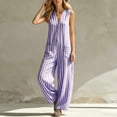 thumbnail image 7 of Costeam Womens Striped Sleeveless V Neck Button Front Jumpsuit Elastic Waist Loose Wide Leg Full Length with Side Pockets Soft Fabric Casual One Piece Pants, 7 of 7