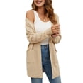 thumbnail image 3 of Suéter Informal de Color Liso para Mujer, Cárdigan Oversize de Punto Suave para Mujer Crema M, 3 of 10