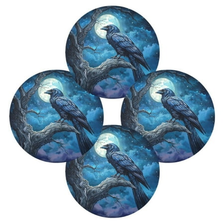 

WOBOGO Dead Trees Dark Crows Round Placemats Set of 4 Heat Resistant Washable Kitchen Table Decorations 15.4in