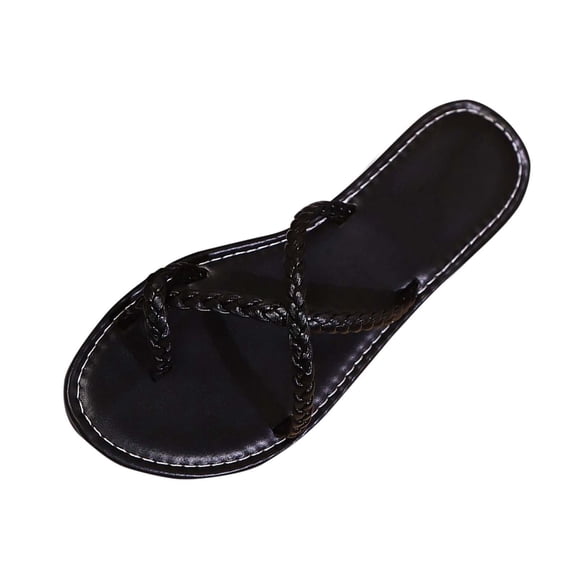 Hopeusnice Slippers for Women Trendy Non-Slip Pu Summer Shoes Flat Heel Breathable Women's Slippers Soft Thong Sandals Roman Roman Lightweight Walking Shoes Black 39