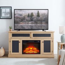 Remote Controlled Fireplace 58.27"W TV Stand Spacious Storage Embedded Cord Management Rustic Design Fits 60-69" Screen