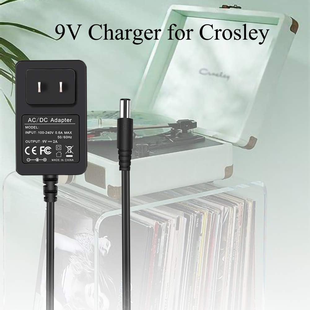 for Crosley Record Player Power Cord, 9V Adapter for Crosley Cruiser Portable Turntable Record Player CR8005A CR221CR8005C I II III Series 5.9FT Cord