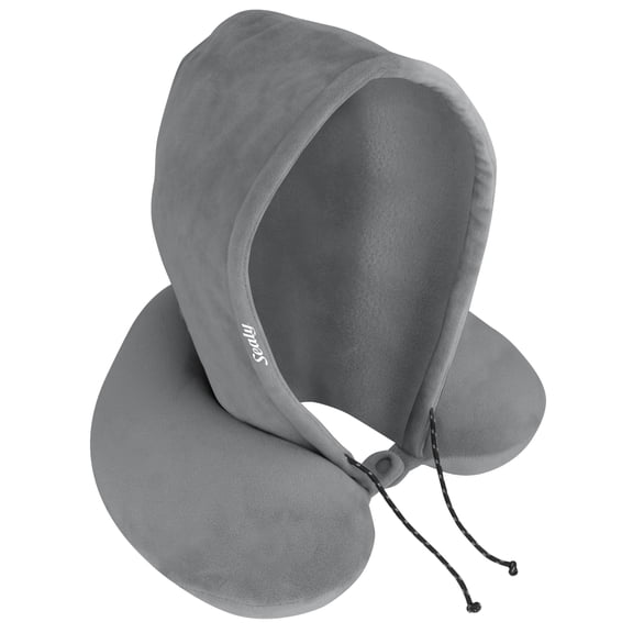 Sealy Travel Pillow - Airplane Neck Pillow with Hood, Travel Neck Pillow for Airplanes, Memory Foam Travel Pillow, Premium Support Travel Pillows for Long Flights (Gray)