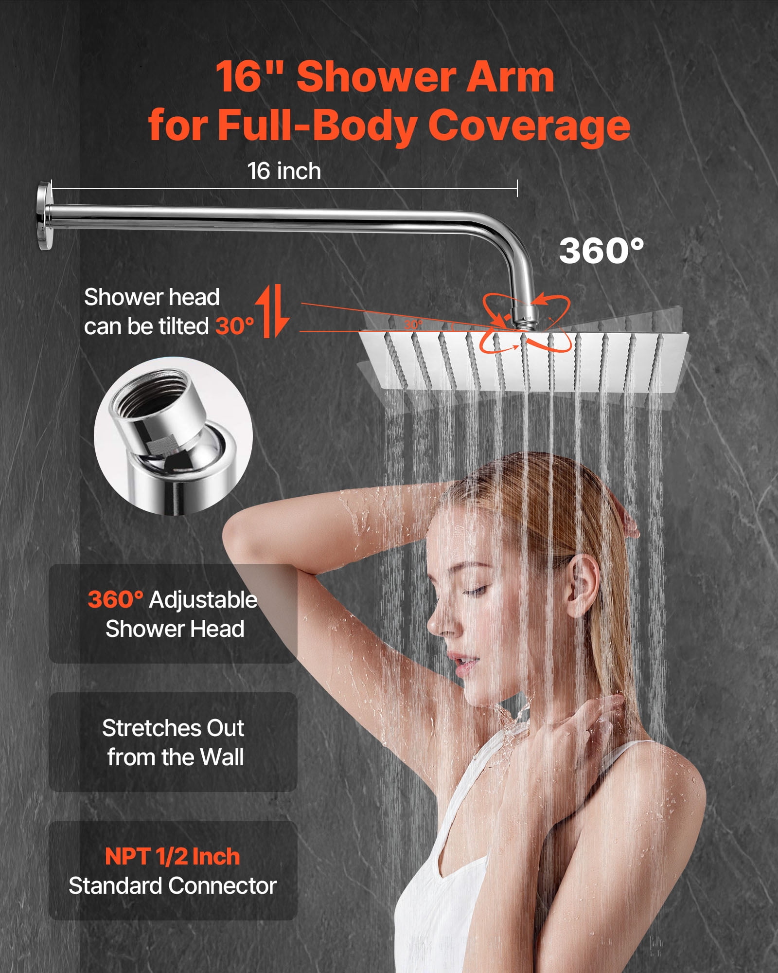 VEVOR Shower Faucet Set, Rainfall Bathroom Shower System with 10-Inch Square Rain Shower Head and Handheld Spray, Wall Mounted Bath Fixtures with Brass Valve and Trim Kit, Silver Chrome