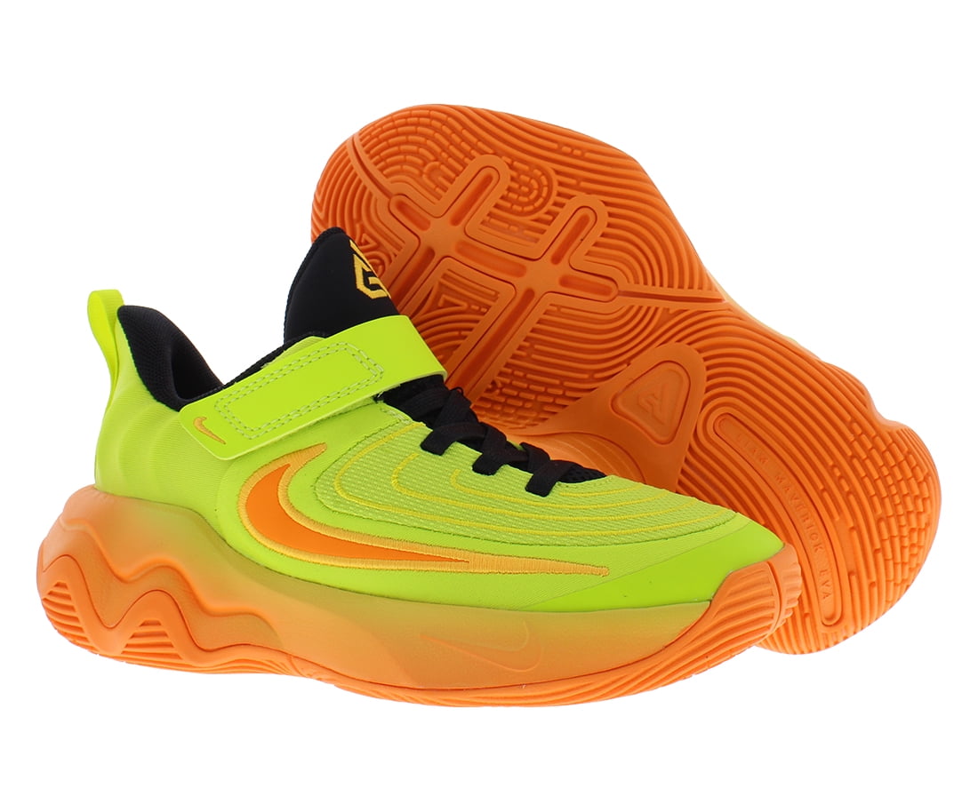 Nike Giannis Immortality 4 PS Boys Shoes Size 9, Color: Cyber/Bright Mandarin/Sundial