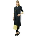 thumbnail image 2 of Bimba Women's Double Layer Black & Beige A-Line Asymmetrical Hem Cut Kurta-4, 2 of 6