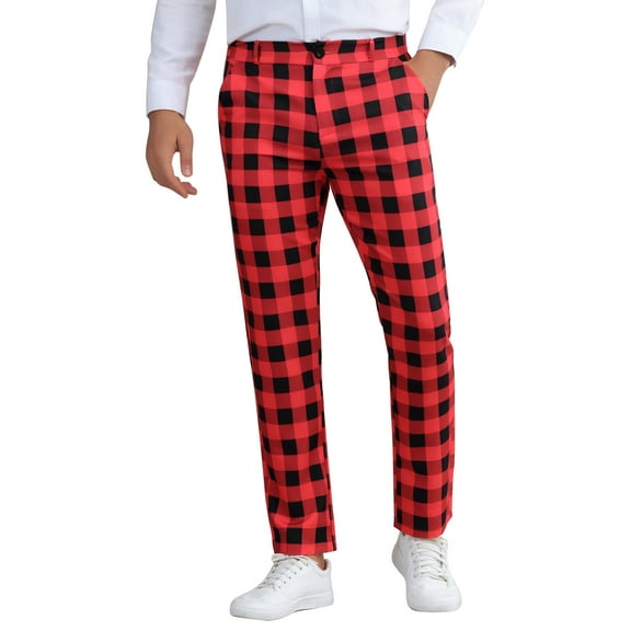 INSPIRE CHIC Plaid Pants for Men's Regular Fit Color Block Tartaned Pattern Dress Trousers