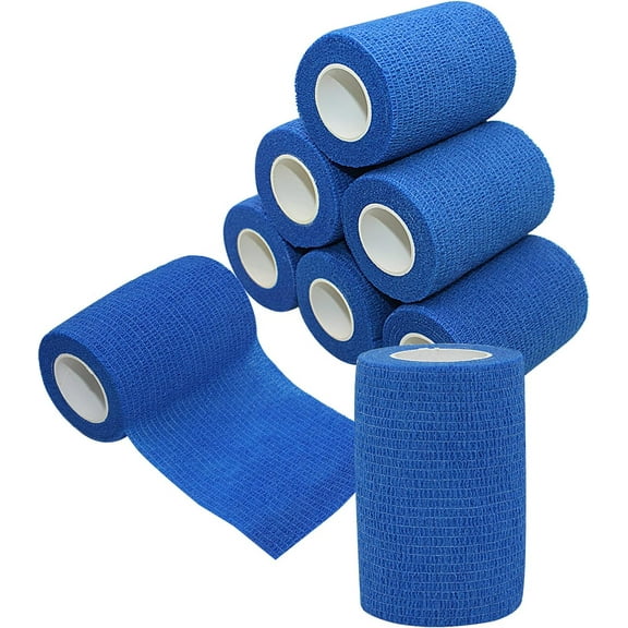 [8 Pack-3"x5Yards] Self Adhesive Bandage Wrap,Athletic Tape,Sports Tape,Wrist and Ankle Wrap Tape,Cohesive Bandage for Vet Tape(Blue)