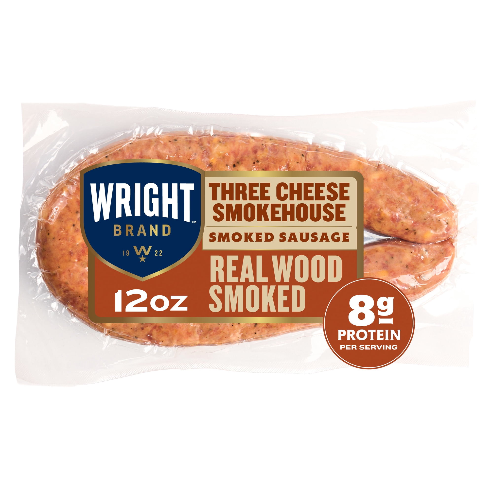 Wright Brand Real Wood Smoked Three Cheese Smokehouse Sausage Rope, Fully Cooked, 12 oz, Refrigerated