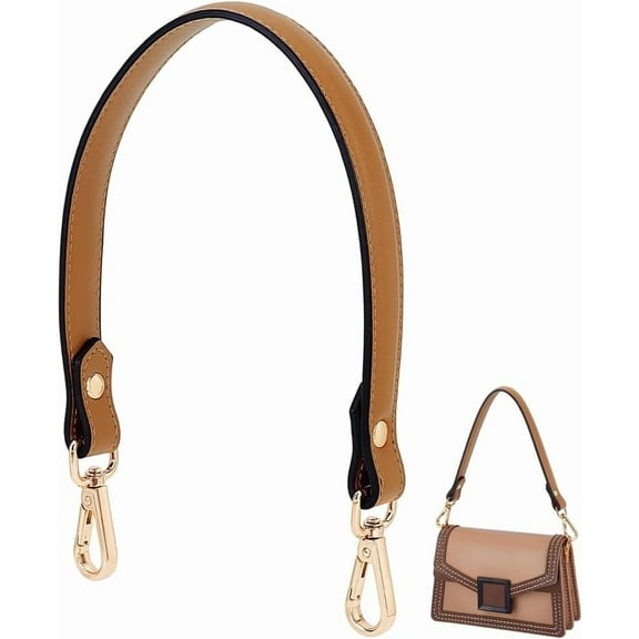 PH 18 Inch Genuine Leather Bag Strap Short Purse Strap Leather Underarm Bag Strap Handle Camel Replacement Handbag Strap with Golden Buckles for Women DIY Handbag Shoulder Bags Brown