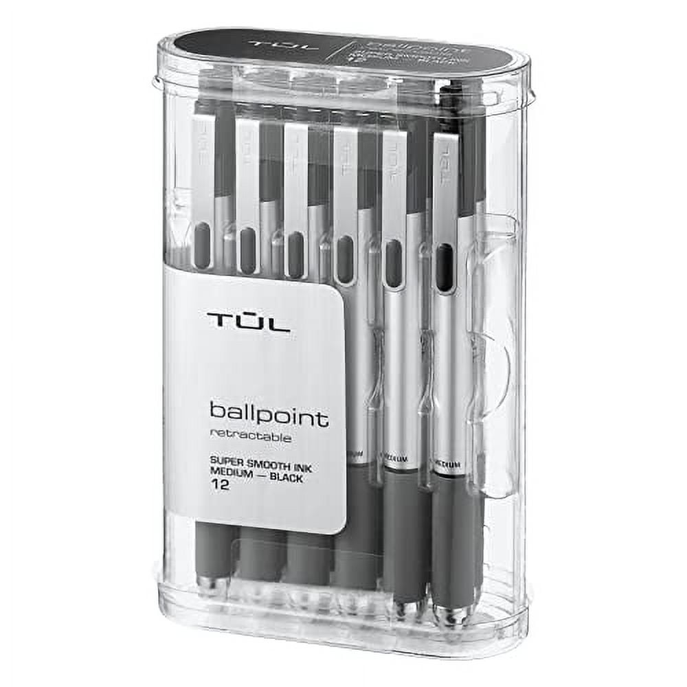 TUL® BP3 Retractable Ballpoint Pens, Medium Point, 1.0 mm, Silver Barrel, Black Ink, Pack Of 12 Pens