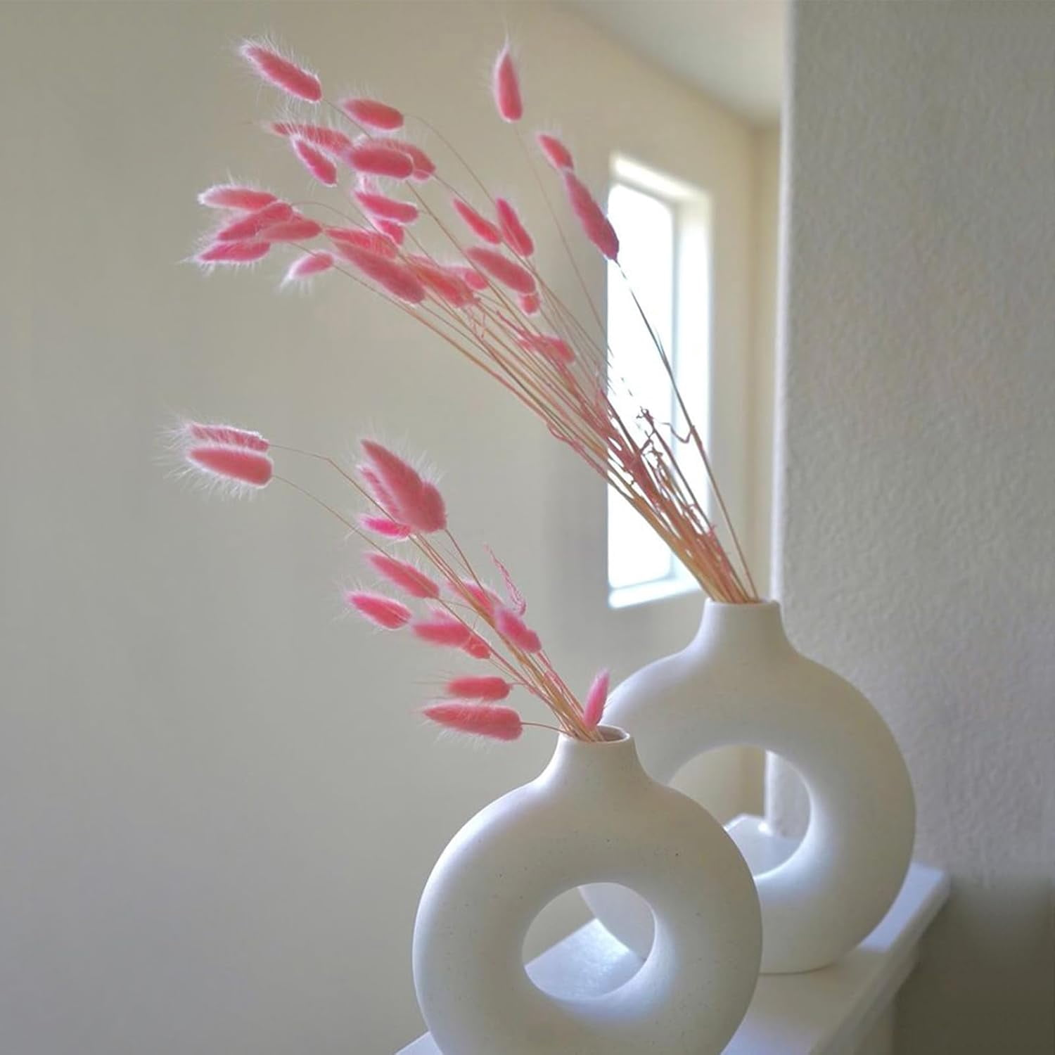 Bunny Tail Pampas Grass Dried Flowers for Vase Boho Flowers Dried Wedding Decor Dry Flowers for Vase Wedding Decorations Supplies - Valentine's Day Decoration(White 50PCS+Pink 50PCS)