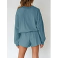 thumbnail image 3 of YOGAFOX Women's Fall Batwing Sleeve Top and Shorts 2 Piece Outfits Sweatsuit Blue S, 3 of 5