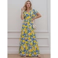 thumbnail image 3 of Women's Lemon Floral Maxi Dress V-Neck Flutter Sleeve Casual Boho Long Summer Sundress, 3 of 5