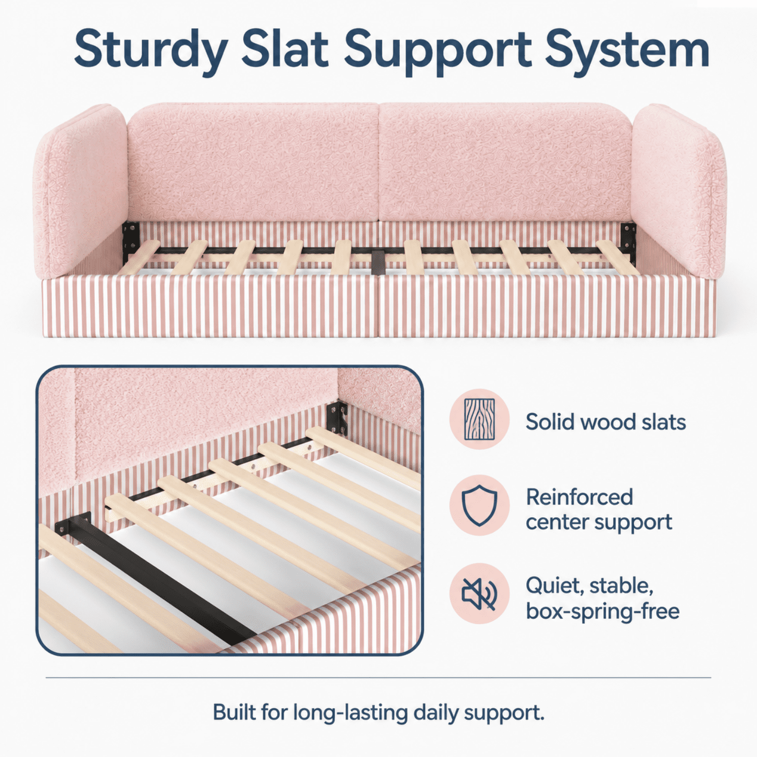 Miniyam Twin Kids Floor Bed with Padded Guardrails, Teddy Fleece Upholstered Montessori-Inspired Bed, Pink