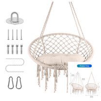 Hammock Chair, Hanging Swing with Macrame and Cushion, and Hardware Kit,Adult Swings for Outside, Max 330 Lbs, Patio, Balcony, Bedroom-Beige