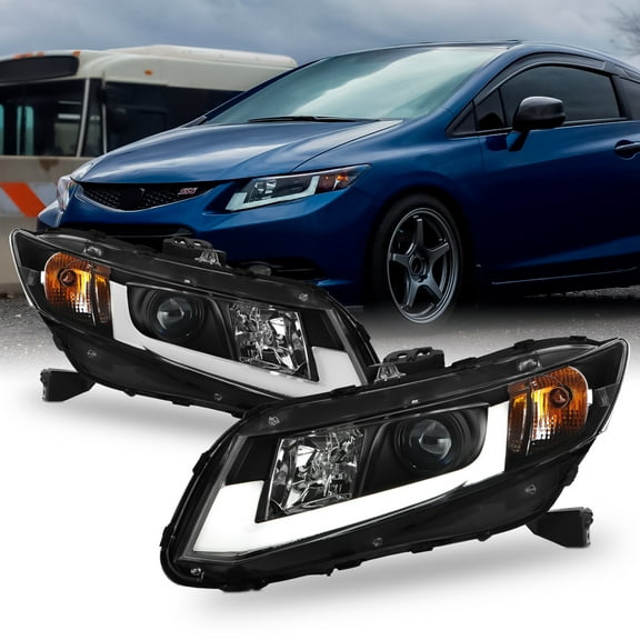 Fits 12-15 Honda Civic Black Light Bar/Tube Design DRL LED Projector Headlights