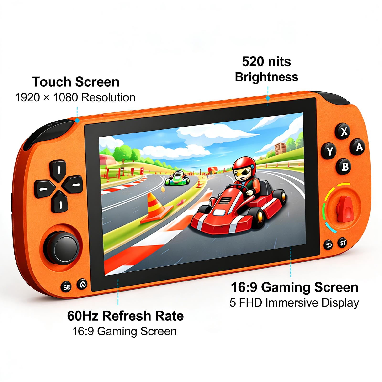 Android Gaming Handheld Console, 5" FHD 1080P Touch Screen, Helio G85, Hall Effect Joystick, WiFi 2.4/5G Bluetooth 5.0, 4000mAh Battery, 3GB+32GB, TF Card up to 512GB