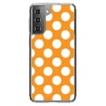 thumbnail image 1 of DistinctInk Clear Shockproof Hybrid Case for Galaxy S21 5G (6.2" Screen) - TPU Bumper, Acrylic Back, Tempered Glass Screen Protector - White & Orange Polka Dots, 1 of 2