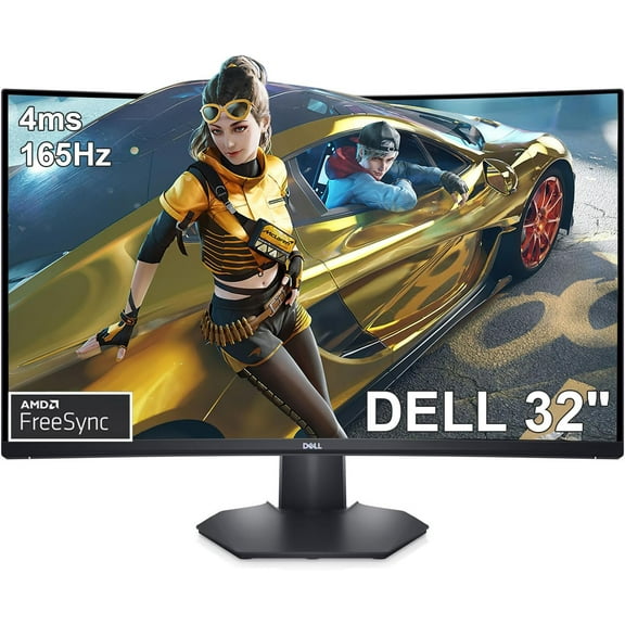 Dell S Series 32" Curved Gaming Monitor, Full HD (1920 x 1080) Display, 165Hz, 4ms, AMD FreeSync, sRGB 99% Color Gamut, 3-Side Virtually Borderless, 16.7 Million Colors, Black, with 5AVE HDMI Cable