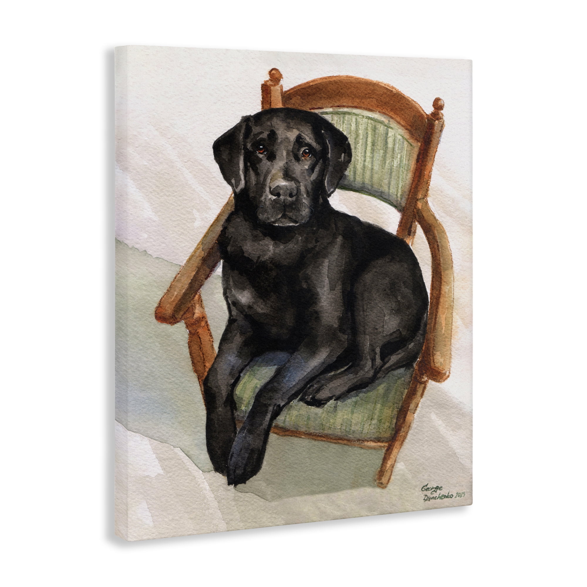 Stupell Industries Black Labrador On Chair Canvas Wall Art, design by George Dyachenko