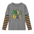 thumbnail image 4 of Unisex Kids Mardi Gras Shirts Boys Girls Striped Long Sleeve Shirt Funny Graphic Tee Tops Spring Summer Fashion Clothes Grey 9-10 Years, 4 of 5