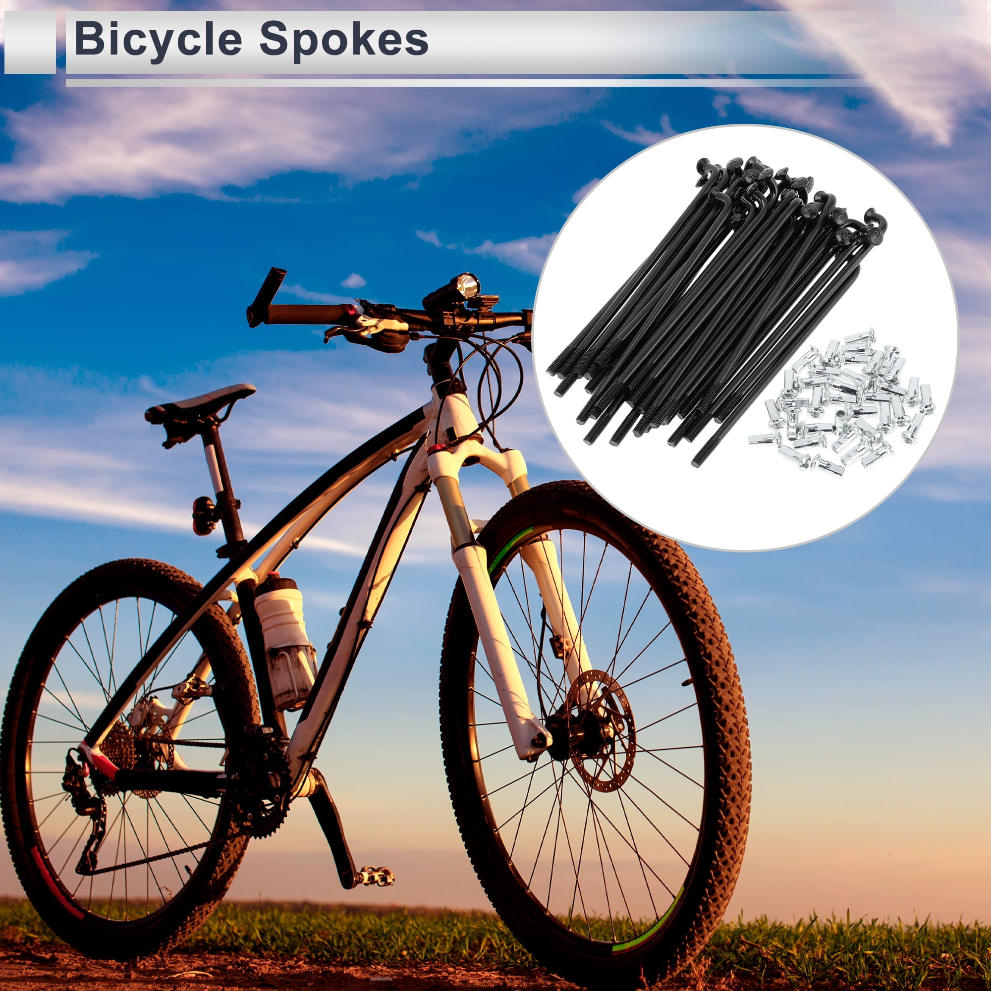 Unique Bargains 36Pcs Universal 12G Bicycle Wheel Spokes with Nipples Black 2.91"