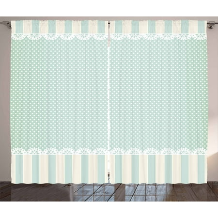 - Shabby Chic Decor Curtains 2 Panels Set, Traditional Old Fashioned Vertical Stripes Ornaments Dots, Window Drapes for Living Room Bedroom, 108W X 90L Inches, Almong Green Cream White, by Ambesonne