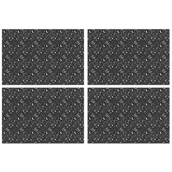Black White Moon Plant Pattern Summer Placemats Table Placemats Set Of 4-Linen Kitchen Washable Placemats Table Mats 11.8"x17.7" Non-Slip Heat Resistant